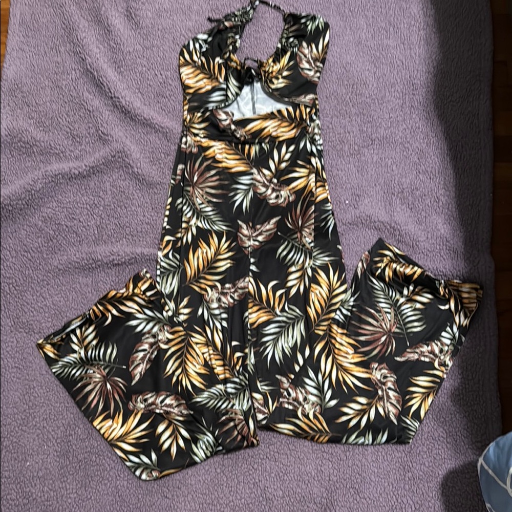 Windsor Black and Gold Leaf Print Jumpsuit